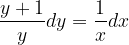 \dpi{120} \frac{ y+1}{y}dy=\frac{1}{x} dx